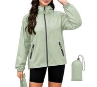 NWDEY Waterproof Jackets Women with Reflective Strips, Lightweight 300g Packable Raincoat for Ladies, Breathable Hooded Windbreaker Jacket for Hiking