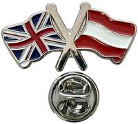 NWFlags Union Jack & Austria Pin Badge | Friendship Flag | Small Lapel Badge | Metal and Enamel Lapel pin badge accesory ideal for business meetings | With butterfly Clasp | Size : 30mm x 18mm