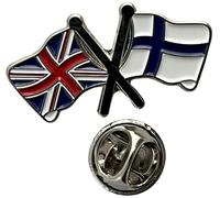 NWFlags Union Jack & Finland Pin Badge | Friendship Flag | Small Lapel Badge | Metal and Enamel Lapel pin badge accesory ideal for business meetings | With butterfly Clasp | Size : 30mm x 18mm