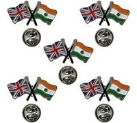 NWFlags Union Jack & India Pin Badge | Friendship Flag | Small Lapel Badge | Metal and Enamel (5 Pack)