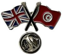 NWFlags Union Jack & Tunisia Pin Badge | Friendship Flag | Small Lapel Badge | Metal and Enamel Lapel pin badge accesory ideal for business meetings | With butterfly Clasp | Size : 30mm x 18mm