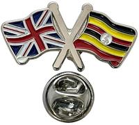 NWFlags Union Jack & Uganda Pin Badge | Friendship Flag | Small Lapel Badge | Metal and Enamel Lapel pin badge accesory ideal for business meetings | With butterfly Clasp | Size : 30mm x 18mm
