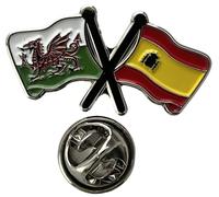 NWFlags Wales & Spain Pin Badge | Friendship Flag | Small Lapel Badge | Metal and Enamel Lapel pin badge accesory ideal for business meetings | With butterfly Clasp | Size : 30mm x 18mm
