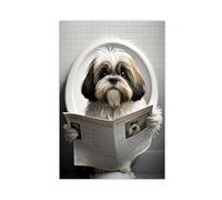 NWGACS Funny Bathroom Shih Tzu Dog on Toilet Art Canvas Poster Bedroom Decor Sports Landscape Office Room Decor Gift Unframe-style 12x18inch(30x45cm)