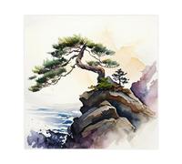 NWGACS Japanese Watercolor Painting Bonsai Tree Art Canvas Poster Bedroom Decor Sports Landscape Office Room Decor Gift Unframe-style 20x20inch(50x50cm)