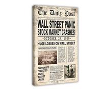 NWGACS Wall Street Stock Market Crashes Old Newspaper Vintage Art Canvas Poster Bedroom Decor Sports Landscape Office Room Decor Gift Frame-style 12x18inch(30x45cm)