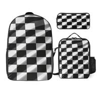 NWGHM Black White Race Checkered Flag Backpack Set with Lunch Box Pencil Case Travel Laptop Backpack Casual Daypack for Men Women, White, One Size, Daypack Backpacks