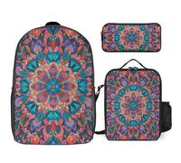 NWGHM Bohemian Psychedelic Peacock Mandala Backpack Set with Lunch Box Pencil Case Travel Laptop Backpack Casual Daypack for Men Women, White, One Size, Daypack Backpacks