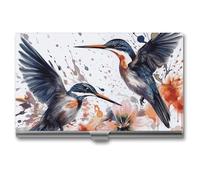 NWGHM Business Card Holder for Men Women Art with Lily Flowers Birds Watercolor Business Card Case Pocket Card Holders Name Card Holder Slim Metal Business Card Organizer Business Card Carrier,