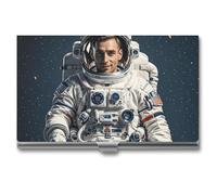 NWGHM Business Card Holder for Men Women Astronauts Business Card Case Pocket Card Holders Name Card Holder Slim Metal Business Card Organizer Business Card Carrier, silver, 3.7x2.2x0.3 Inches