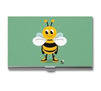 NWGHM Business Card Holder for Men Women Cartoon Bee Business Card Case Pocket Card Holders Name Card Holder Slim Metal Business Card Organizer Business Card Carrier, silver, 3.7x2.2x0.3 Inches