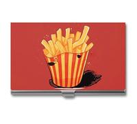 NWGHM Business Card Holder for Men Women Cartoon French Fries Business Card Case Pocket Card Holders Name Card Holder Slim Metal Business Card Organizer Business Card Carrier, silver, 3.7x2.2x0.3