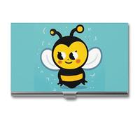 NWGHM Business Card Holder for Men Women Cute Cartoon Bee Business Card Case Pocket Card Holders Name Card Holder Slim Metal Business Card Organizer Business Card Carrier, silver, 3.7x2.2x0.3 Inches