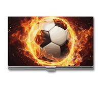 NWGHM Business Card Holder for Men Women Fire Soccer Ball Business Card Case Pocket Card Holders Name Card Holder Slim Metal Business Card Organizer Business Card Carrier, silver, 3.7x2.2x0.3 Inches
