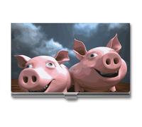 NWGHM Business Card Holder for Men Women Funny 3D Piggies Business Card Case Pocket Card Holders Name Card Holder Slim Metal Business Card Organizer Business Card Carrier, silver, 3.7x2.2x0.3 Inches