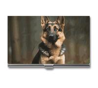 NWGHM Business Card Holder for Men Women German Shepherd Business Card Case Pocket Card Holders Name Card Holder Slim Metal Business Card Organizer Business Card Carrier, silver, 3.7x2.2x0.3 Inches