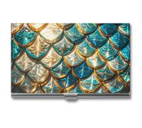 NWGHM Business Card Holder for Men Women Glittering Fish Scales Business Card Case Pocket Card Holders Name Card Holder Slim Metal Business Card Organizer Business Card Carrier, silver, 3.7x2.2x0.3