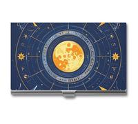 NWGHM Business Card Holder for Men Women Moon Phase Sun Zodiac Mystic Astrology Business Card Case Pocket Card Holders Name Card Holder Slim Metal Business Card Organizer Business Card Carrier,