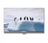 NWGHM Business Card Holder for Men Women Penguins on The Iceberg Business Card Case Pocket Card Holders Name Card Holder Slim Metal Business Card Organizer Business Card Carrier, silver, 3.7x2.2x0.3
