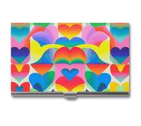 NWGHM Business Card Holder for Men Women Rainbow Hearts Pattern Business Card Case Pocket Card Holders Name Card Holder Slim Metal Business Card Organizer Business Card Carrier, silver, 3.7x2.2x0.3