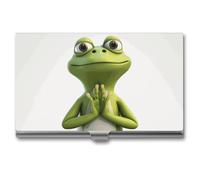 NWGHM Business Card Holder for Men Women The Funny Frog Doing Yoga Business Card Case Pocket Card Holders Name Card Holder Slim Metal Business Card Organizer Business Card Carrier, silver, 3.7x2.2x0.3
