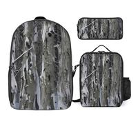 NWGHM Cold Tree Camouflage Backpack Set with Lunch Box Pencil Case Travel Laptop Backpack Casual Daypack for Men Women, White, One Size, Daypack Backpacks