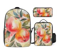 NWGHM Colorful Peach Watercolor Design Backpack Set with Lunch Box Pencil Case Travel Laptop Backpack Casual Daypack for Men Women, White, One Size, Daypack Backpacks