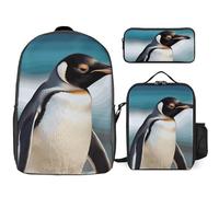 NWGHM Cute Penguin Backpack Set with Lunch Box Pencil Case Travel Laptop Backpack Casual Daypack for Men Women, White, One Size, Daypack Backpacks