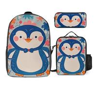 NWGHM Cute Penguin Prints Backpack Set with Lunch Box Pencil Case Travel Laptop Backpack Casual Daypack for Men Women, White, One Size, Daypack Backpacks