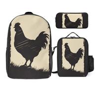 NWGHM Farmhouse Chicken Backpack Set with Lunch Box Pencil Case Travel Laptop Backpack Casual Daypack for Men Women, White, One Size, Daypack Backpacks