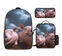 NWGHM Funny 3D Piggies Backpack Set with Lunch Box Pencil Case Travel Laptop Backpack Casual Daypack for Men Women, White, One Size, Daypack Backpacks