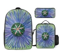 NWGHM Modern Silk Threads Cloverleaf Filigree Backpack Set with Lunch Box Pencil Case Travel Laptop Backpack Casual Daypack for Men Women, White, One Size, Daypack Backpacks
