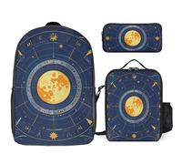 NWGHM Moon Phase Sun Zodiac Mystic Astrology Backpack Set with Lunch Box Pencil Case Travel Laptop Backpack Casual Daypack for Men Women, White, One Size, Daypack Backpacks