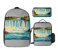 NWGHM Niagara Fall Print Backpack Set with Lunch Box Pencil Case Travel Laptop Backpack Casual Daypack for Men Women, White, One Size, Daypack Backpacks