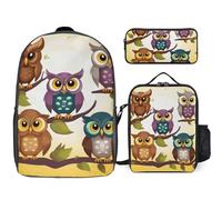 NWGHM Owls Birds Backpack Set with Lunch Box Pencil Case Travel Laptop Backpack Casual Daypack for Men Women, White, One Size, Daypack Backpacks