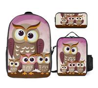 NWGHM Owls Family Backpack Set with Lunch Box Pencil Case Travel Laptop Backpack Casual Daypack for Men Women, White, One Size, Daypack Backpacks
