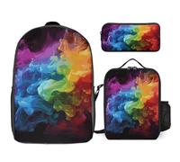 NWGHM Rainbow Smoke Backpack Set with Lunch Box Pencil Case Travel Laptop Backpack Casual Daypack for Men Women, White, One Size, Daypack Backpacks