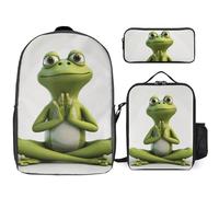 NWGHM The Funny Frog Doing Yoga Backpack Set with Lunch Box Pencil Case Travel Laptop Backpack Casual Daypack for Men Women, White, One Size, Daypack Backpacks