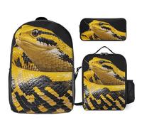 NWGHM Yellow And Black Pythons Backpack Set with Lunch Box Pencil Case Travel Laptop Backpack Casual Daypack for Men Women, White, One Size, Daypack Backpacks