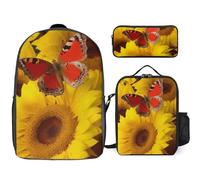 NWGHM Yellow Sunflowers with Red Butterfly Backpack Set with Lunch Box Pencil Case Travel Laptop Backpack Casual Daypack for Men Women, White, One Size, Daypack Backpacks