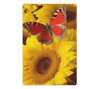 NWGHM Yellow Sunflowers with Red Butterfly Wall Art Painting Funny Iron Painting Hanging Tin Sign Vintage Wall Poster Metal Plaque Sheet for Bar Cafe Home Farmhouse Decoration 11.8 X 7.9 Inch