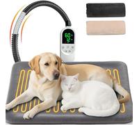 NWIWI Pet Heating Pad 70x45cm,Anti-Bite Waterproof Cat Heating Pad,Dog Heated Pad with 13 Level Timer&Auto-off,30℃～60℃ Adjustable Temperature,Pet Indoor Heating Blanket,Washable Two Covers(Grey&Beige)