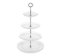 NWK 3/4-Tier Cake Stand with Clear Plastic Plates and Metal Struts Dessert Stable Tower Display Rack Serving Tray for Wedding Birthday Baby Shower Party Summer Afternoon Tea Silver