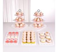 NWK 5 Piece Cake Stand Set with 2x 3-Tier Cupcake Stands + 3X Appetizer Trays Perfect for Wedding Birthday Baby Shower Thanksgiving Christmas New Year Party