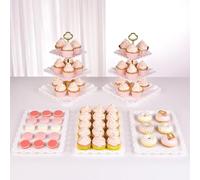 NWK 5 Piece Cake Stand Set with 2x 3-Tier Cupcake Stands + 3X Appetizer Trays Perfect for Wedding Birthday Baby Shower Thanksgiving Christmas New Year Party