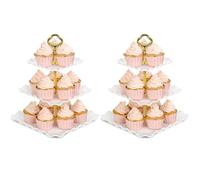NWK Pack of 2 Large Square 3-Tier Cupcake Stand 30cm Height Plastic Cake Stand Food Round Display for Wedding Birthday Graduation Afternoon Tea Party