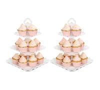 NWK Pack of 2 Large Stable 3-Tier Cupcake Stand Square Shape (White) | Plastic Cake Stand Set, Tiered Serving Tray, Dessert Display Stand, For Wedding, Birthday, Graduation, Afternoon Tea Party