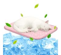 NWK Pet Cooling Mat -Q-Max>0.345 Ice Silk Cooling Mat for Dogs & Cats Portable & Washable Pet Cooling Blanket, Car Seats, Beds for Summer (Pink Cat, 50cm X 40cm X 0.75cm)