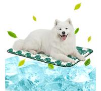NWK Pet Cooling Mat -Q-Max>0.345 Ice Silk Cooling Mat for Dogs & Cats Portable & Washable Pet Cooling Blanket, Car Seats, Beds for Summer (Green Leaf, 100cm X 70cm X 0.75cm)