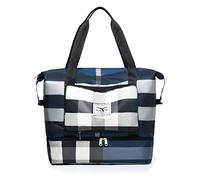 NWLR New Foldable Dry/Wet Separation Travel Duffel Bag with Shoe Compartment Large Capacity Folding Weekender Overnight Bag, B-blue, L, Foldable